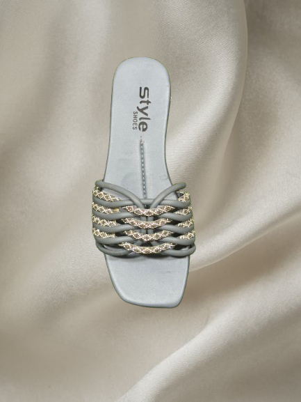 Elegant Black Square Toe Slip-On Sandals with Rhinestone Chain Detailing – Women’s Fashion Summer Flats