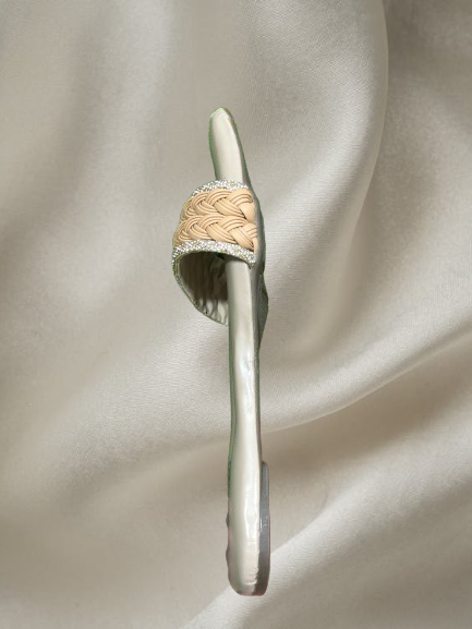 Chic Beige Braided Slip-On Sandals with Rhinestone Trim – Women’s Square Toe Summer Flats