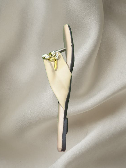 Elegant Women’s Square Toe Sandals – Slip-On Flats with Pearl & Crystal Flower Accent | Stylish Summer Footwear