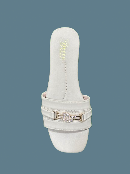 Trendy Women’s Square Toe Slip-On Sandals – Elegant Flats with Pearl Buckle Accent | Comfortable Summer Footwear