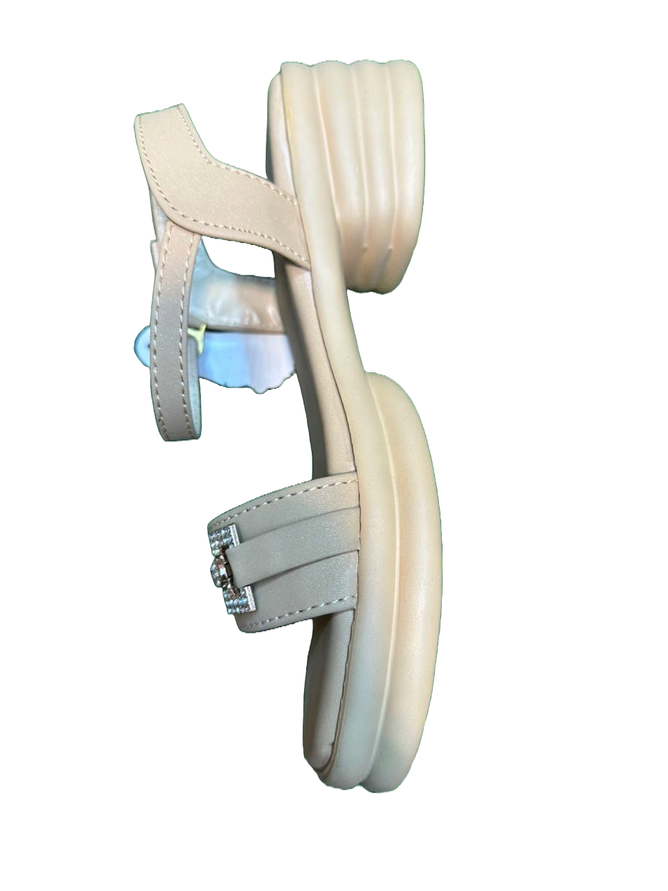 Women's Beige Slingback Sandals with Rhinestone Buckle – Elegant & Comfortable Design