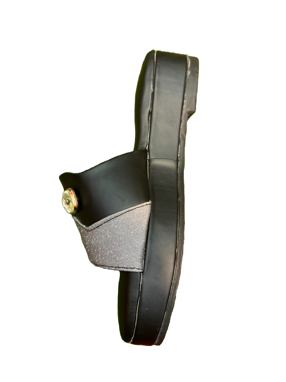 Women’s Black Slide Sandals with Rhinestone Buckle – Comfortable Glitter Slip-On Shoes