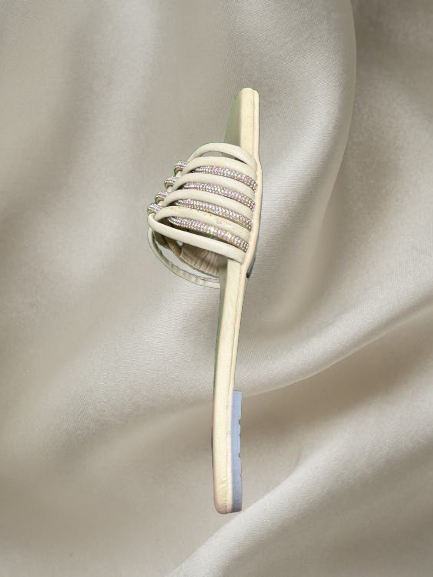 Elegant Black Square Toe Slip-On Sandals with Rhinestone Chain Detailing – Women’s Fashion Summer Flats