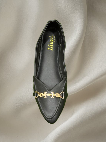 Elegant Pointed Toe Loafers for Women – Chic Slip-On Flats with Gold Chain Detail | Comfortable Office & Casual Shoes