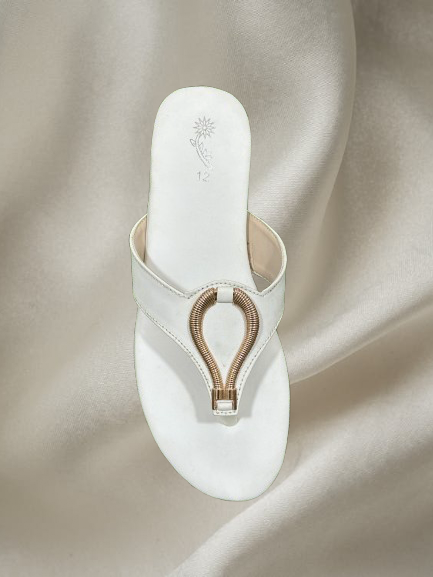 Elegant Leather Women’s Sandals – Chic Slip-On Flats with Gold Accent | Comfortable Designer Summer Footwear