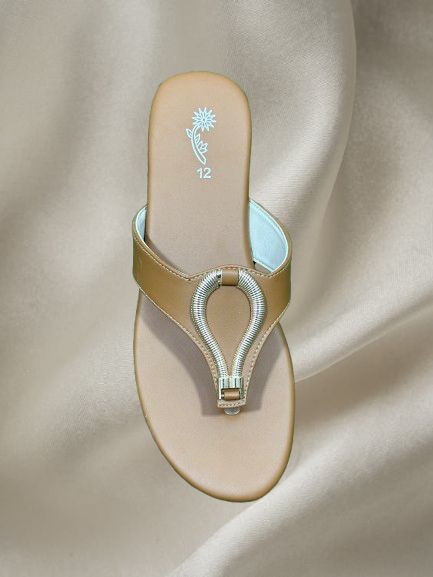 Elegant Leather Women’s Sandals – Chic Slip-On Flats with Gold Accent | Comfortable Designer Summer Footwear