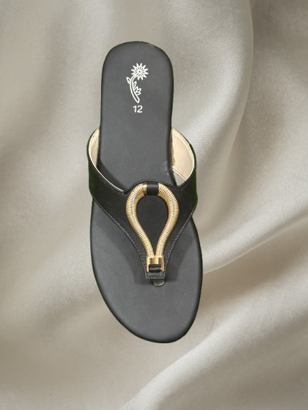 Elegant Leather Women’s Sandals – Chic Slip-On Flats with Gold Accent | Comfortable Designer Summer Footwear