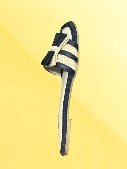 Stylish Women’s Slide Sandals – Square Toe Flats with Bow Detail | Comfortable Summer Slip-On Shoes