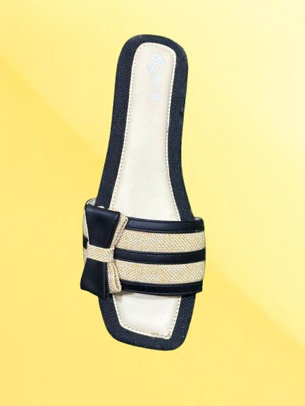 Stylish Women’s Slide Sandals – Square Toe Flats with Bow Detail | Comfortable Summer Slip-On Shoes