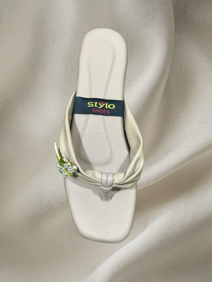 Elegant Women’s Square Toe Sandals – Slip-On Flats with Pearl & Crystal Flower Accent | Stylish Summer Footwear