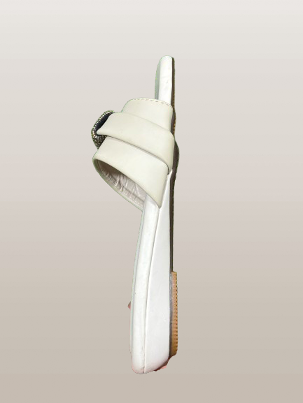 Elegant Women’s Square Toe Slip-On Sandals – Chic Flats with Rhinestone Buckle Accent | Comfortable Summer Footwear