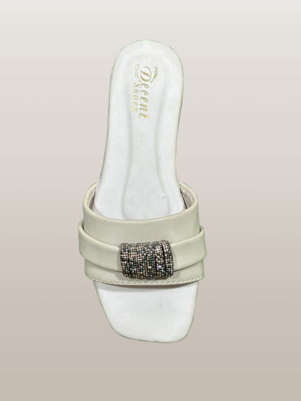 Elegant Women’s Square Toe Slip-On Sandals – Chic Flats with Rhinestone Buckle Accent | Comfortable Summer Footwear