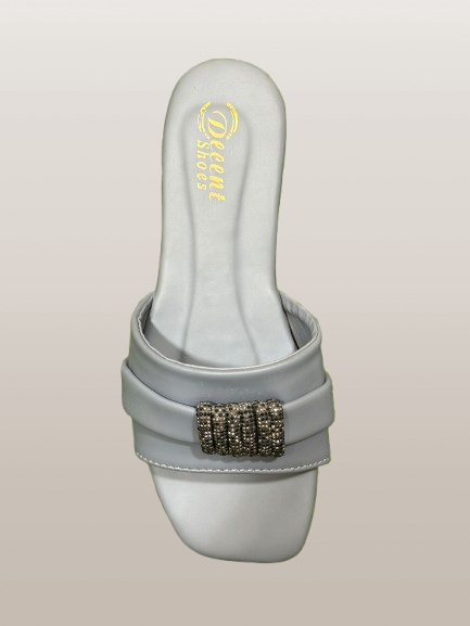 Elegant Women’s Square Toe Slip-On Sandals – Chic Flats with Rhinestone Buckle Accent | Comfortable Summer Footwear