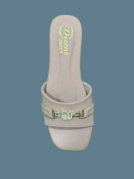 Trendy Women’s Square Toe Slip-On Sandals – Elegant Flats with Pearl Buckle Accent | Comfortable Summer Footwear