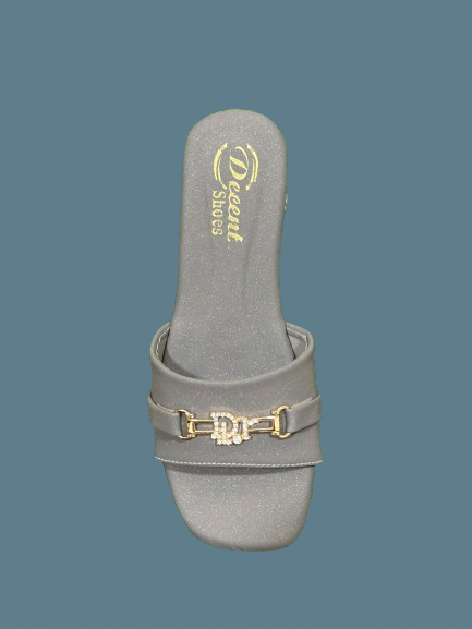 Trendy Women’s Square Toe Slip-On Sandals – Elegant Flats with Pearl Buckle Accent | Comfortable Summer Footwear