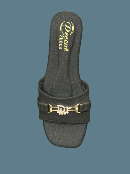 Trendy Women’s Square Toe Slip-On Sandals – Elegant Flats with Pearl Buckle Accent | Comfortable Summer Footwear