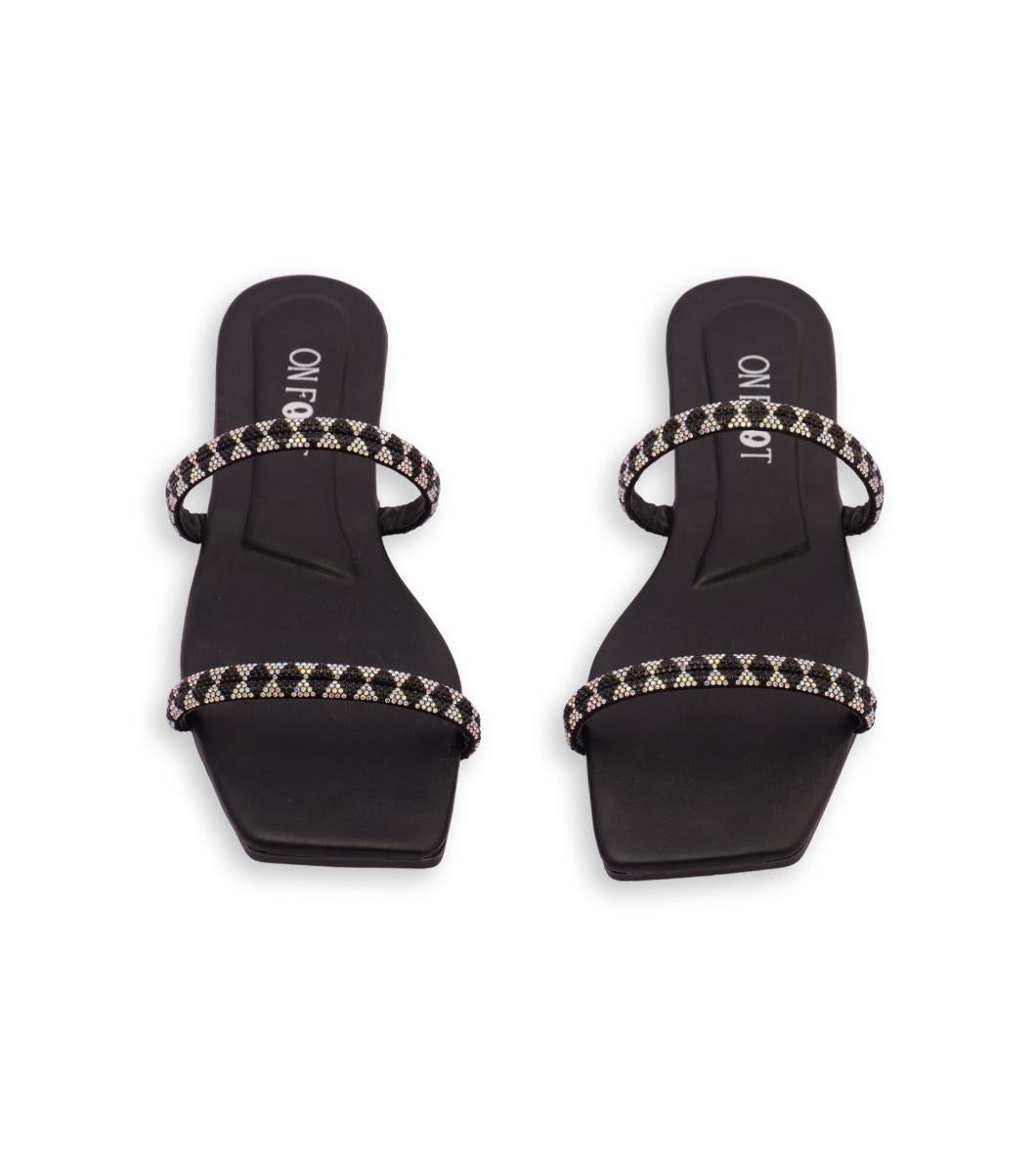 Square Toe Slide Sandals for Women – Double Strap Slip-On Flats with Silver Stud Accents | Trendy & Comfortable Summer Footwear