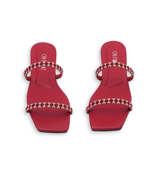 Square Toe Slide Sandals for Women – Double Strap Slip-On Flats with Silver Stud Accents | Trendy & Comfortable Summer Footwear