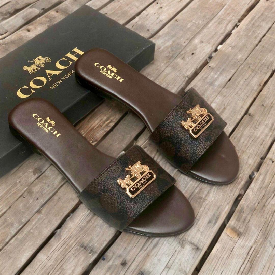 Women’s Slide Sandals – Signature Logo Slip-On Flats with Gold Emblem | Designer Summer Footwear