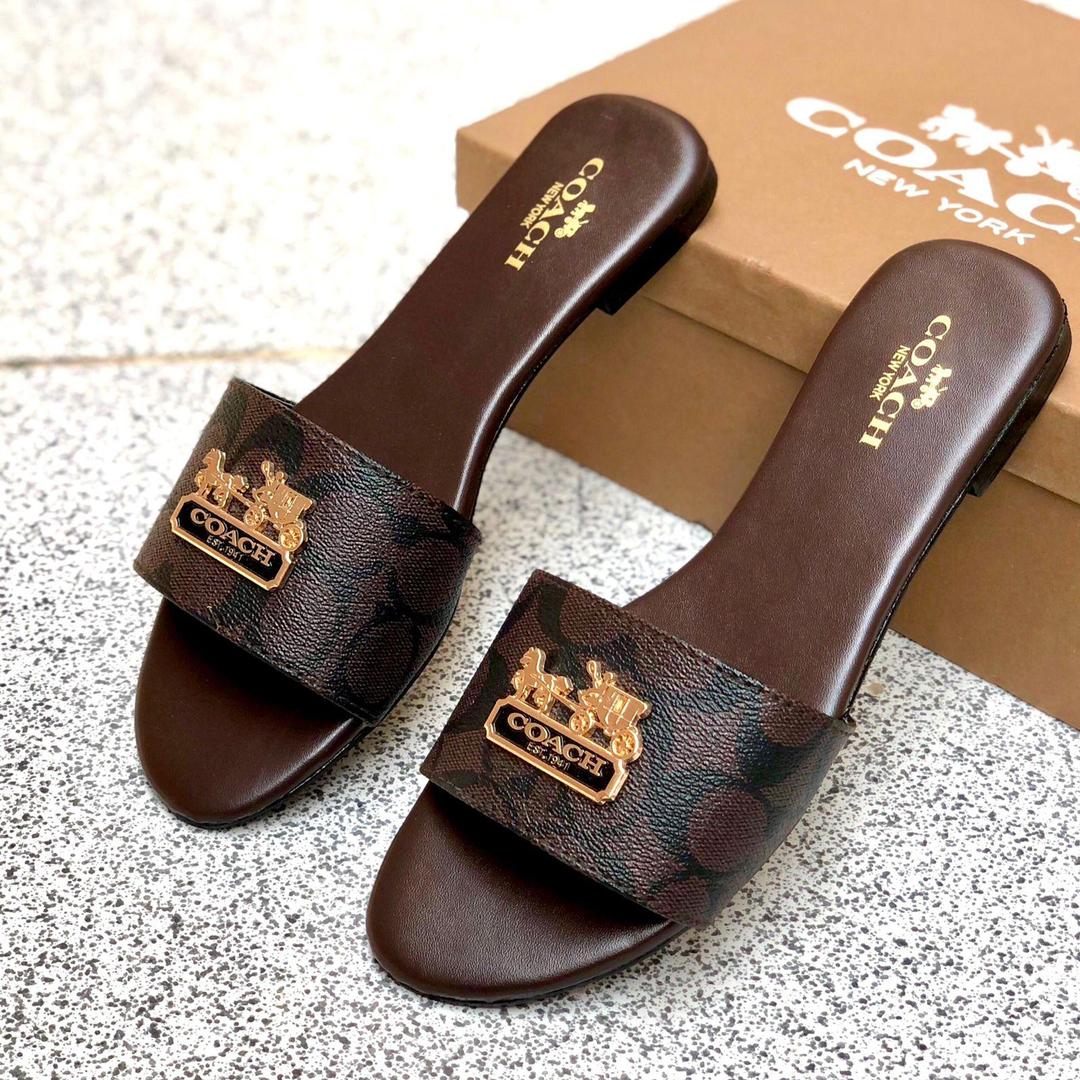 Women’s Slide Sandals – Signature Logo Slip-On Flats with Gold Emblem | Designer Summer Footwear