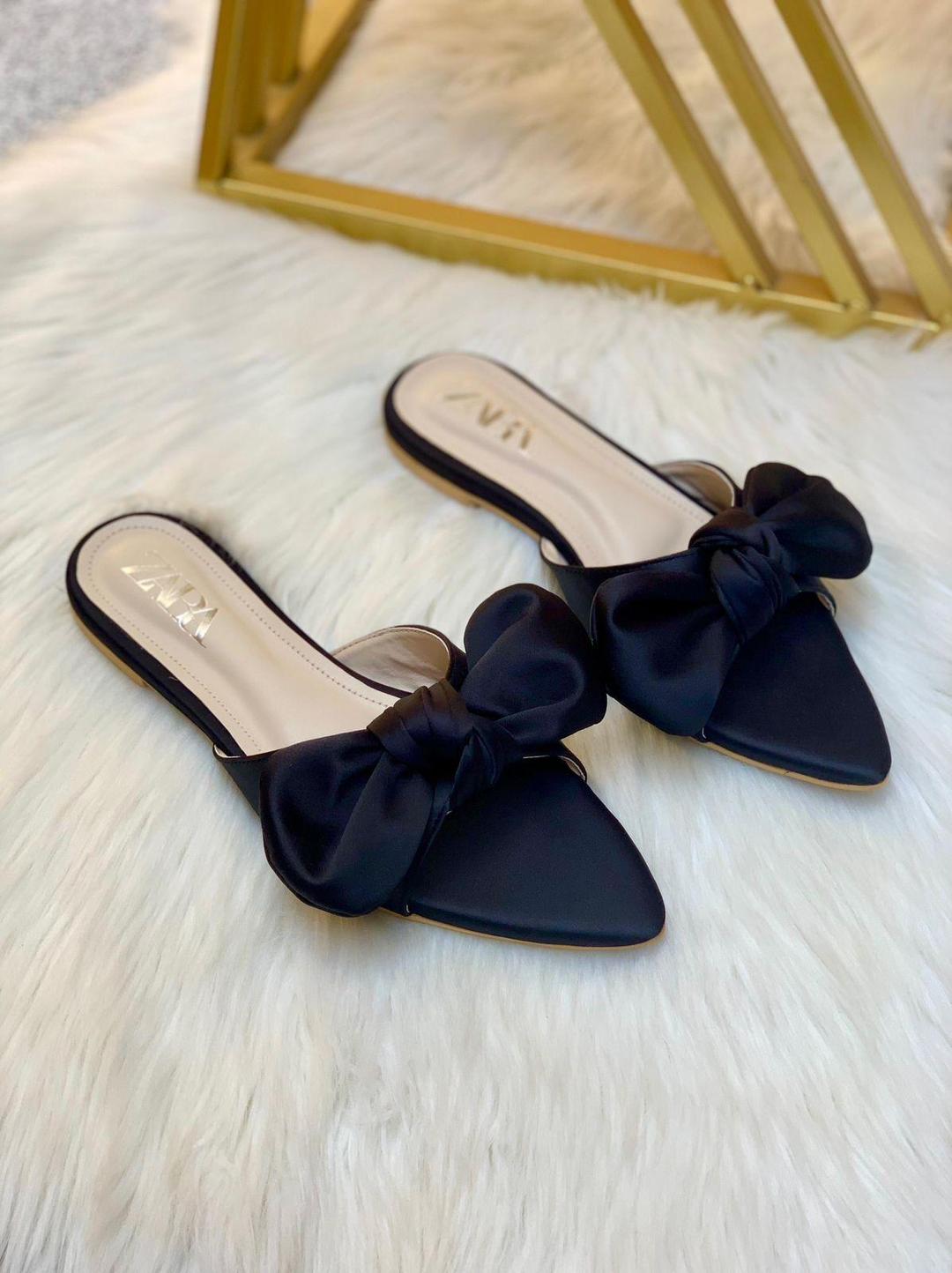 Chic Nude Satin Pointed Toe Flats for Women – Slip-On Mules with Oversized Bow | Elegant & Comfortable Everyday Shoes