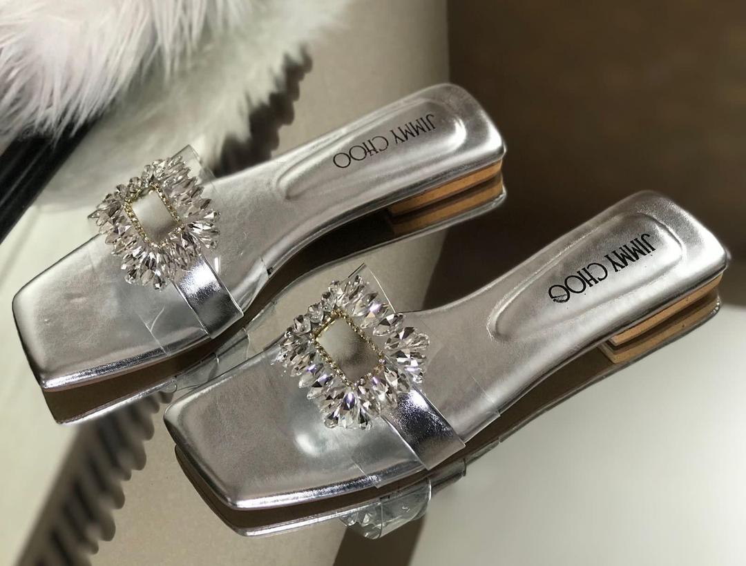 Luxury Silver Women’s Square Toe Sandals – Crystal Buckle Slip-On Flats | Elegant Designer Party & Evening Shoes