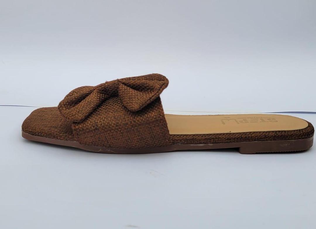 Brown Women’s Square Toe Slide Sandals – Slip-On Flats with Textured Bow Accent | Stylish & Comfortable Everyday Footwear