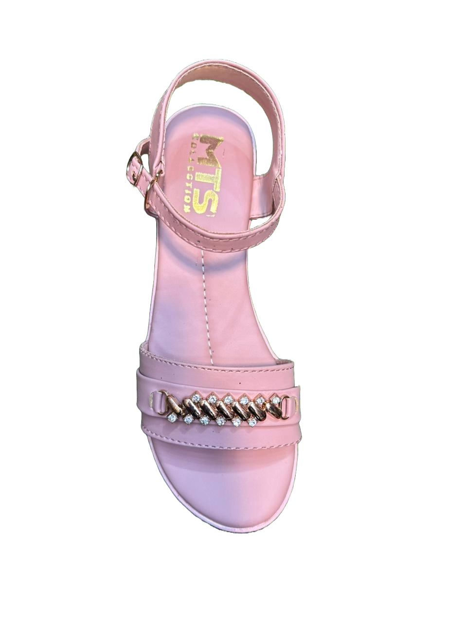 Girls Pink Sandal with Ankle Strap and Sparkling Chain Detail – MTS Collection