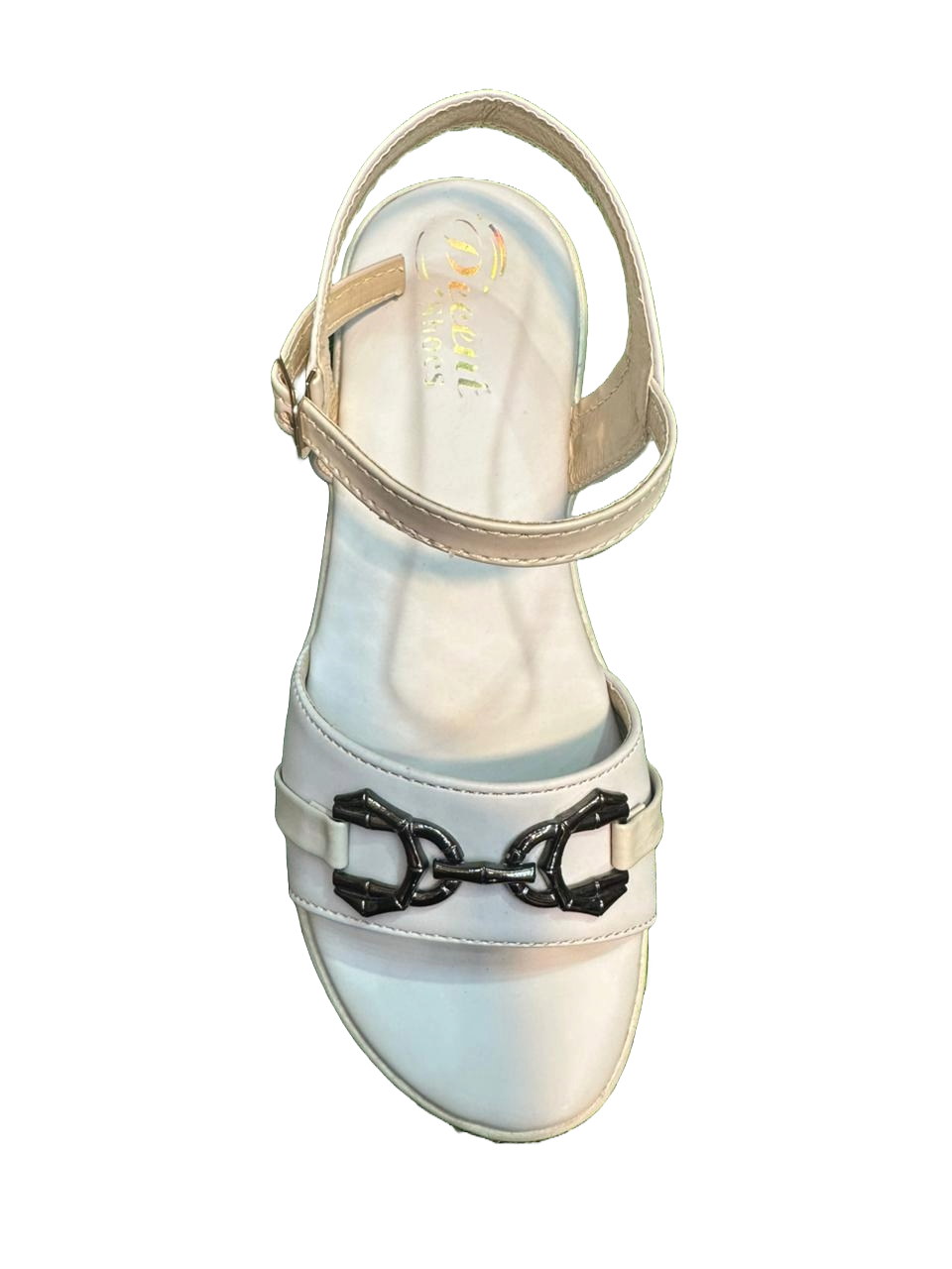 "Elegant White Girls' Sandal with Ankle Strap and Black Chain Bit Detail – Desert Kings Collection"