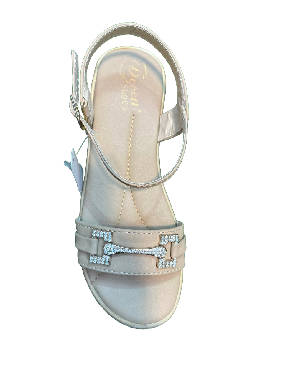 Women's Beige Slingback Sandals with Rhinestone Buckle – Elegant & Comfortable Design