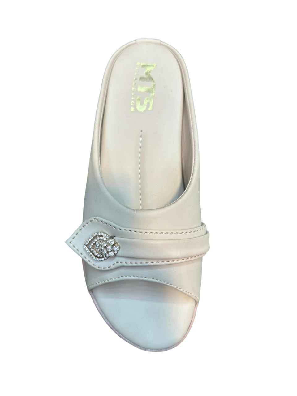 Women’s White Slide Sandals with Rhinestone Buckle – Elegant Comfortable Slip-On Shoes