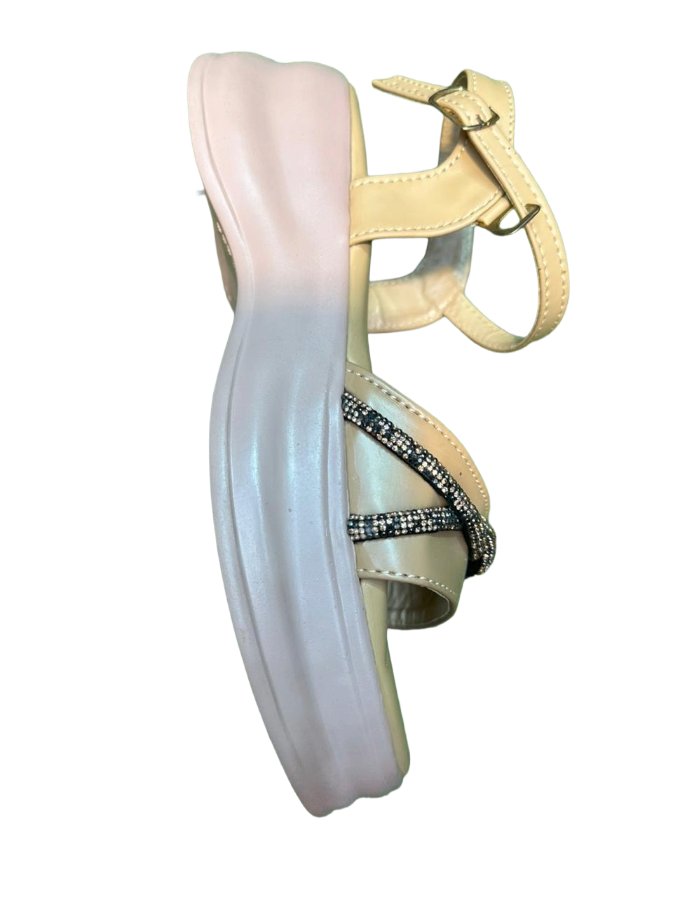 Women’s Nude Ankle Strap Sandals with Rhinestone Detailing – Elegant Comfortable Dress Shoes